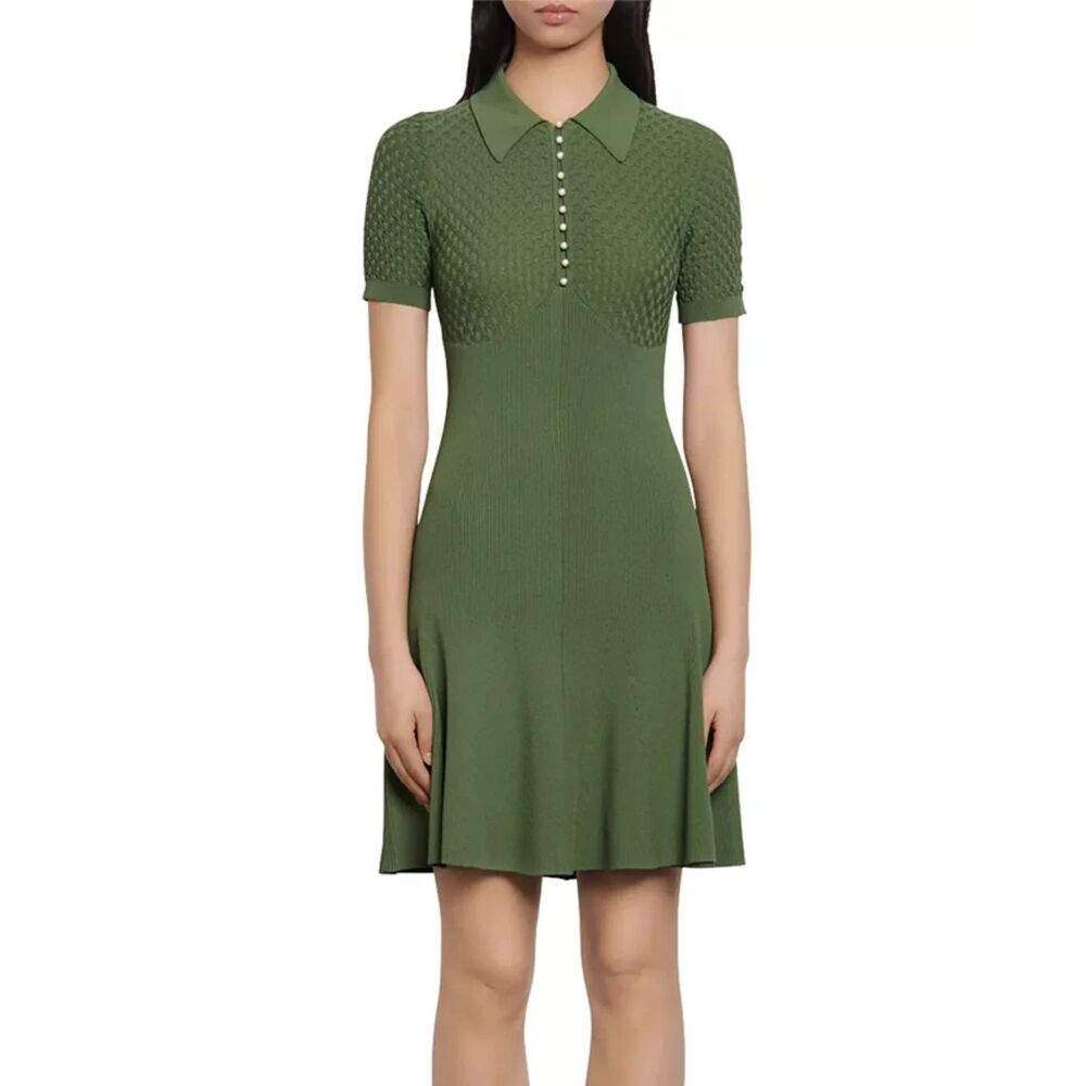 Sandro Olive Green Polo-Knit - Esmila Short Knit - Dress – Size FR 38 / US 6